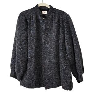 VNTG 80s Cozy Indie Sleaze Academic Mohair Speckled Balloon Sleeve Jacket Gray